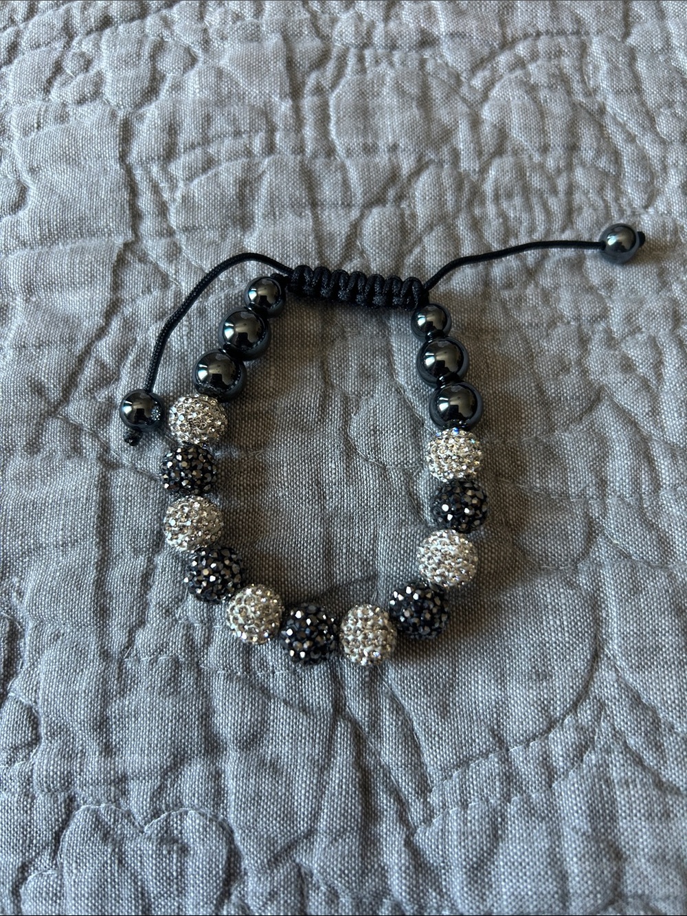 Sparkling Hematite and Silver Pave Bead Adjustable Bracelet